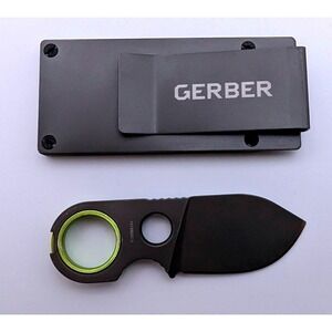 Gerber GDC Money Clip Knife Fixed Blade Wallet Tool Gray Green 31-002521